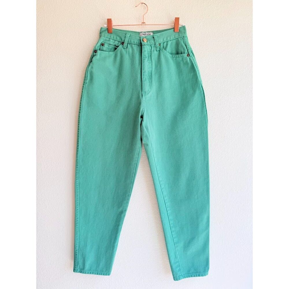 Vintage 80's Oleg Cassini High Rise Tapered Jeans in Green Denim size 26" XS/S